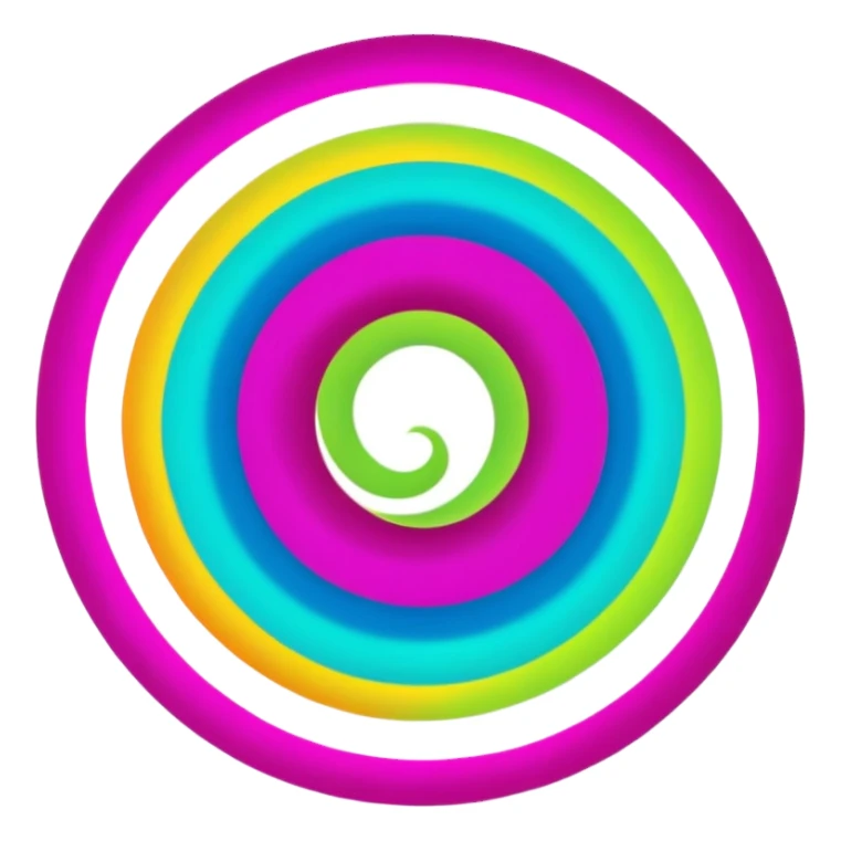 create  a Circular emoji, thin black outline, neon energy tornado vortex, clockwise glowing spiral, blue and green outer swirls, magenta and purple core, red inner arc, yellow-orange base glow, smooth gradients, psychedelic futuristic style, high saturation, intense glow, centered sticker