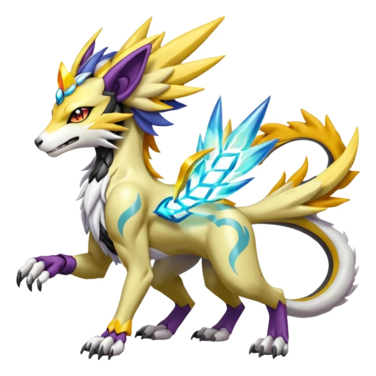 Colorful Meloetta-Manectric-Solgaleo-Raikou-Wargreymon-Sergal-Pokémon-Digimon-Fakémon-fusion-hybrid-creature sticker