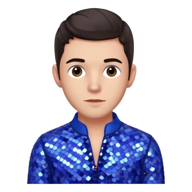 Jonathan Bailey with dark brown hair, perwinkle sequin outfit sticker