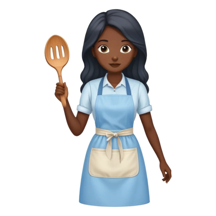 Black skin long hair lady with a light blue apron sticker