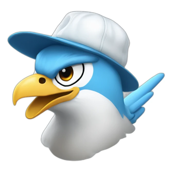 Crazy funny Articuno head with human white teeth and beautiful smile wearing glasses and hat sticker