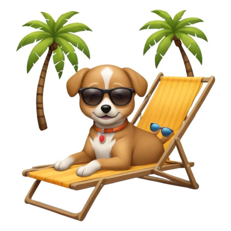 dog lying beside beach on chair with sunglasses sticker