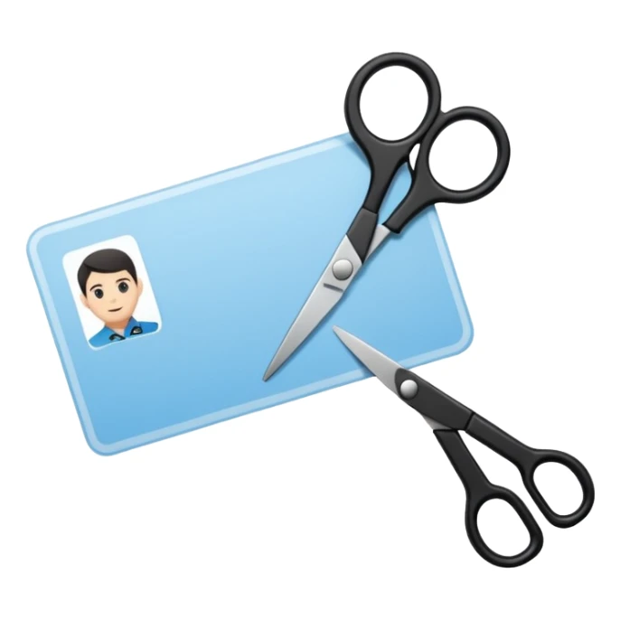 black Scissors cutting a light blue idf ID card in 2 parts .hyper realistic sticker