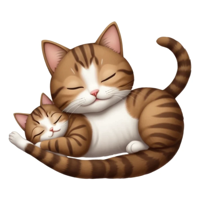 dark brown tabby and white small cat in funny positions upside down with eyes closed sticker