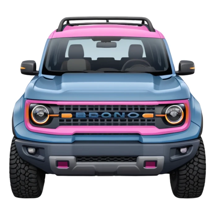grey blue Ford bronco sport with a pink grill guard sticker