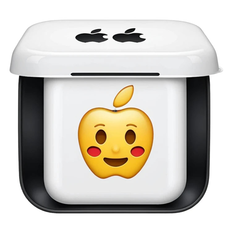 Apple TV case, open lid, apple style emoji sticker