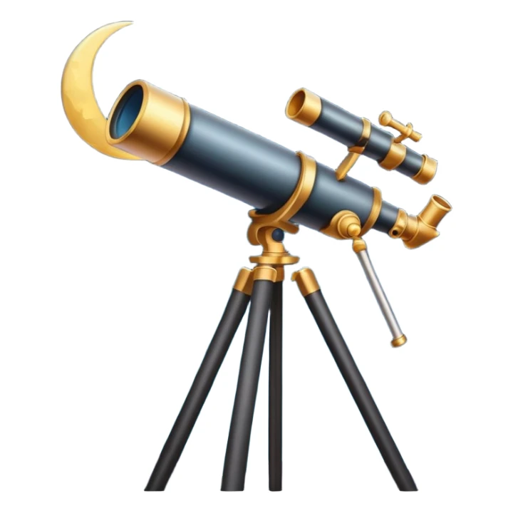 An icon featuring a telescope, stars, and a planet, symbolizing astronomy. The design includes a crescent moon, distant galaxies, and constellations, representing the study of space and celestial bodies. Transparent background highlights the exploration of the universe and cosmic phenomena. sticker