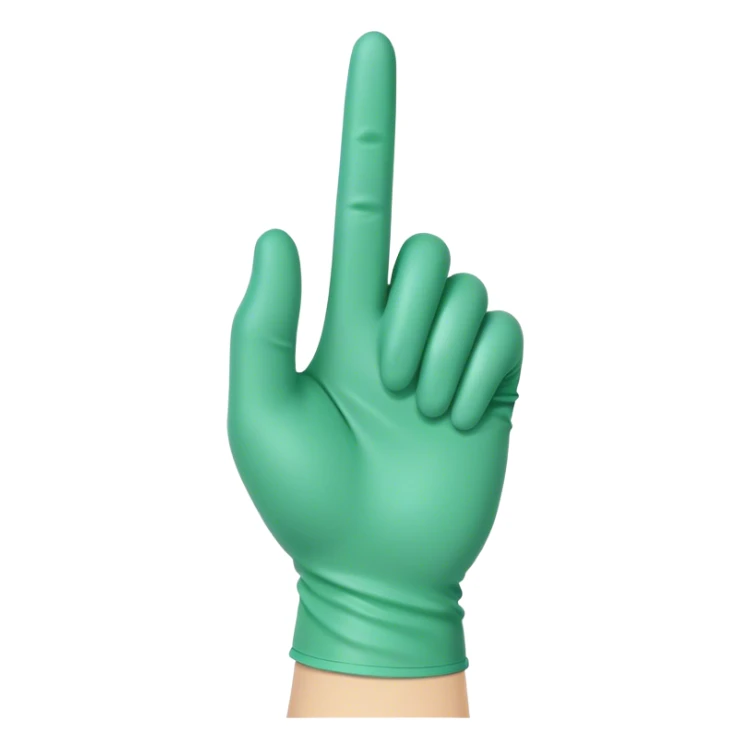 Green medical glove holding index finger up backwards  sticker
