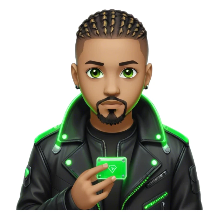 Light skinned African American male with green eyes as a cyberpunk hacker with cornrows hairstyle but short cornrows  with goatee facial hair  sticker