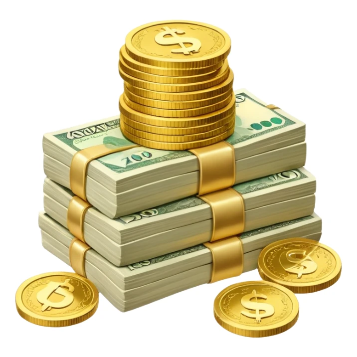 a stack of Arab banknotes with gold coins sticker