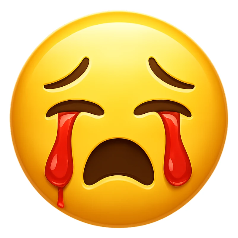 yellow crying face emoji with glossy finish and red tears sticker