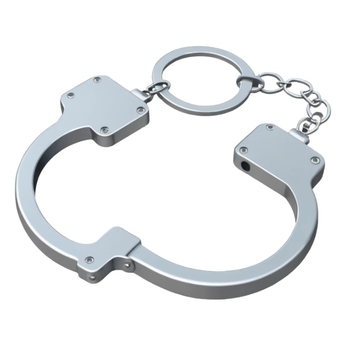 Minimalistic metallic handcuffs emoji, reflective metal, simple flat vector design, futuristic style sticker