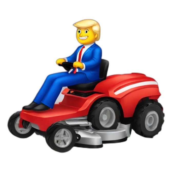 president Trump riding red white and blue colored lawnmower sticker