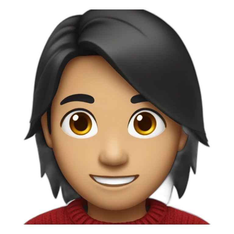 smiling and pointing north indian kid with chubby cheeks black hair wearing a dark red sweater sticker
