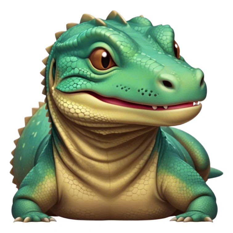 Meme-Worthy cute Sleeping Komodo Dragon Lizard Portrait Emoji, Head resting peacefully with a contented smile, showcasing a rugged, textured form and eyes gently closed in serene slumber, Simplified yet comically adorable features, highly detailed, glowing with a soft, drowsy glow, high shine, relaxed and utterly lovable, stylized with an air of playful laziness, bright and heartwarming, soft glowing outline, capturing the essence of a sleeping ancient guardian that feels destined to become the next viral icon of adorable rest! sticker