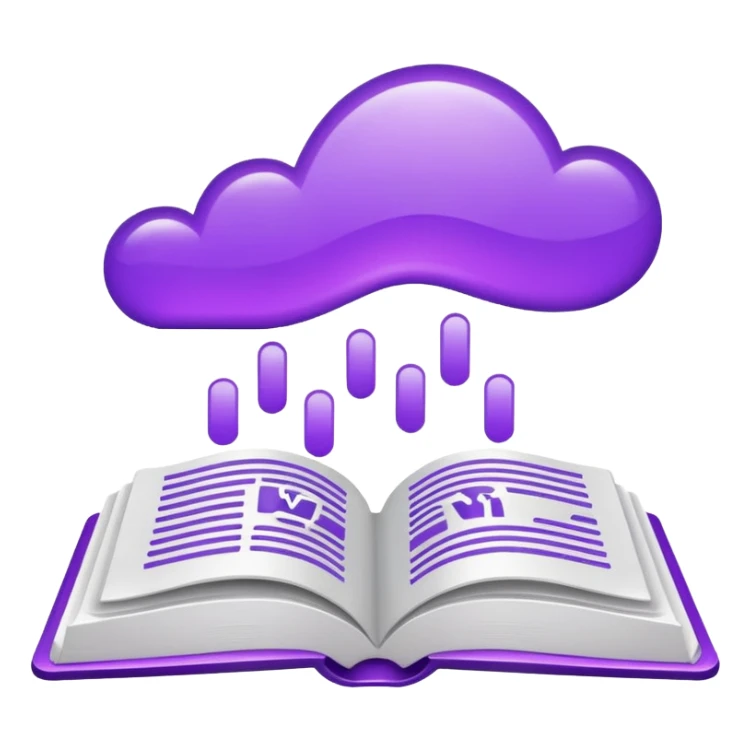 Purple icon: a book with Wi-Fi waves. Minimal, web style. sticker
