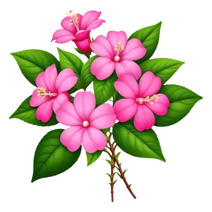 big bouquet pink Impatiens Balsamina flower stem, leaf sticker