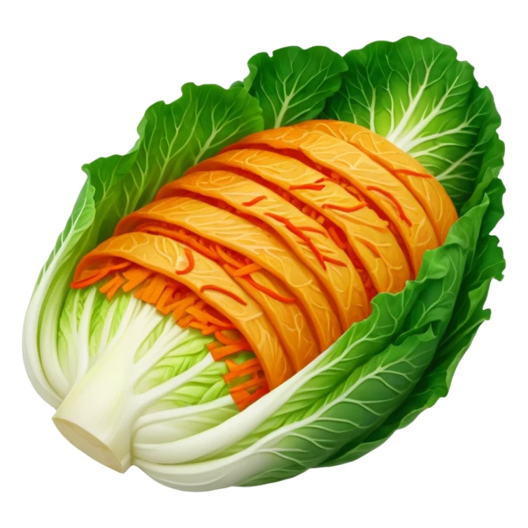 sliced napa cabbage, all surfaces covered in kimchi red seasoning, no green, no face sticker