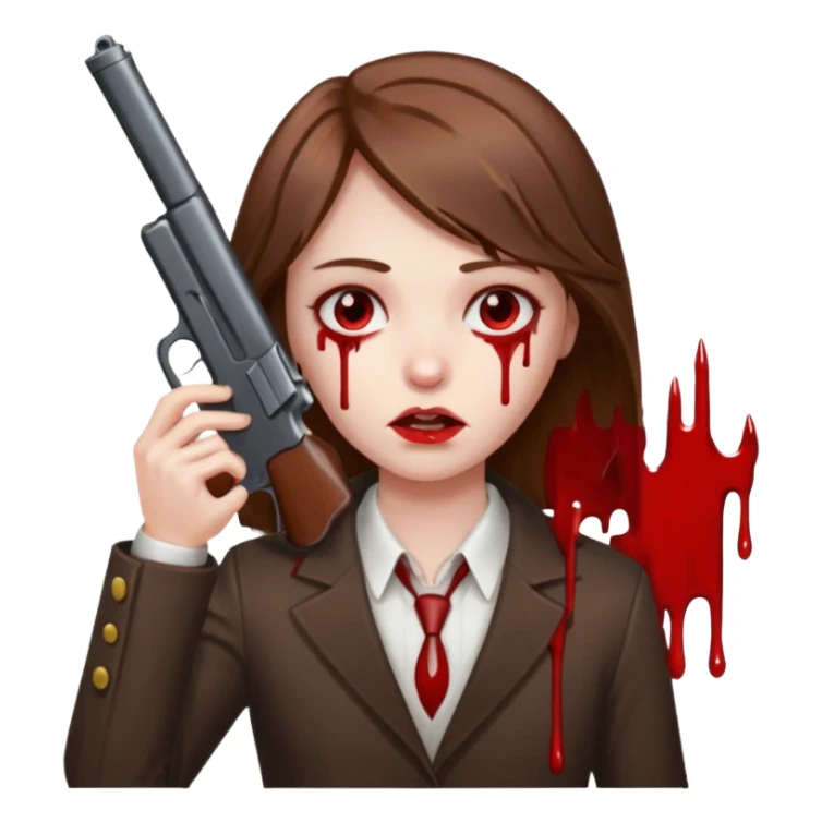 Single gun pointed at my head brown hair add blood sticker