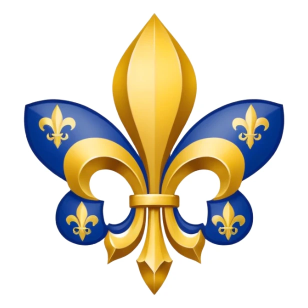 Minimal emoji-style Louisiana Creole flag with a deep blue background, a single gold five-pointed star in the upper left, and three gold fleur-de-lis below it. Flat vector design, clean lines, high contrast, no text, clear at small size. sticker