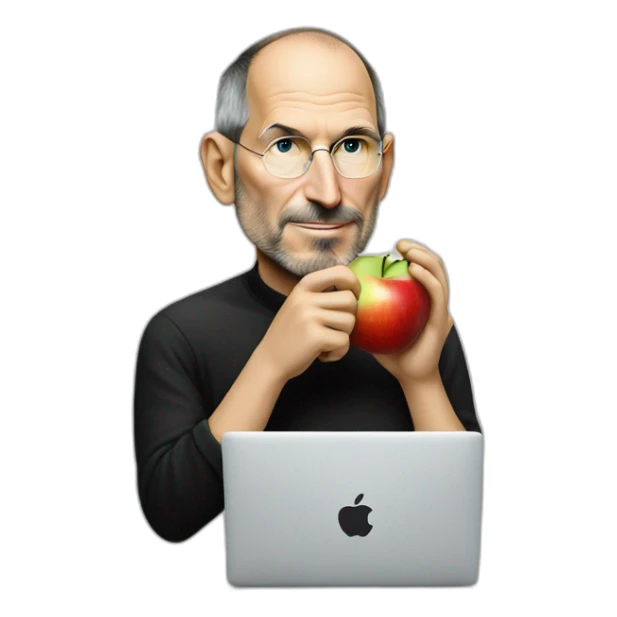 steve jobs eating an apple logo sticker