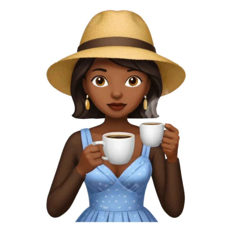 black woman drink coffe with hat dress  sticker