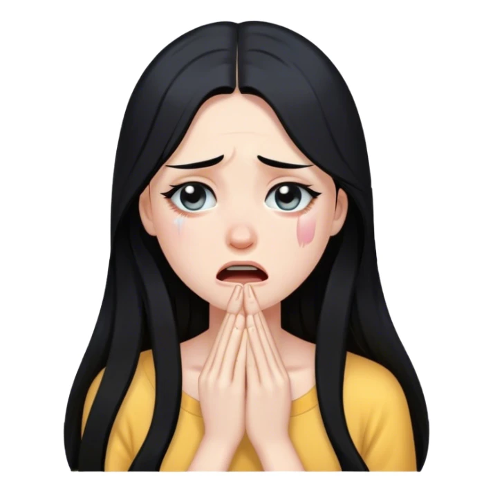 Pale girl with long black hair cry sticker