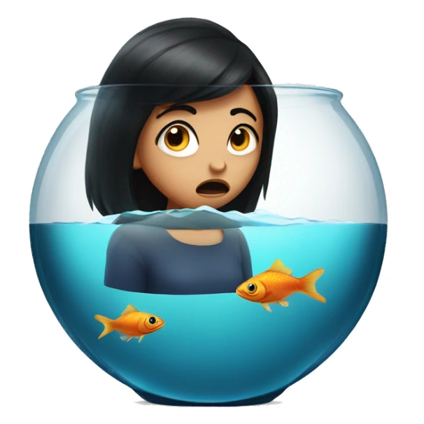 Angry Dark hair girl looking at a old fish in a fish bowl sticker