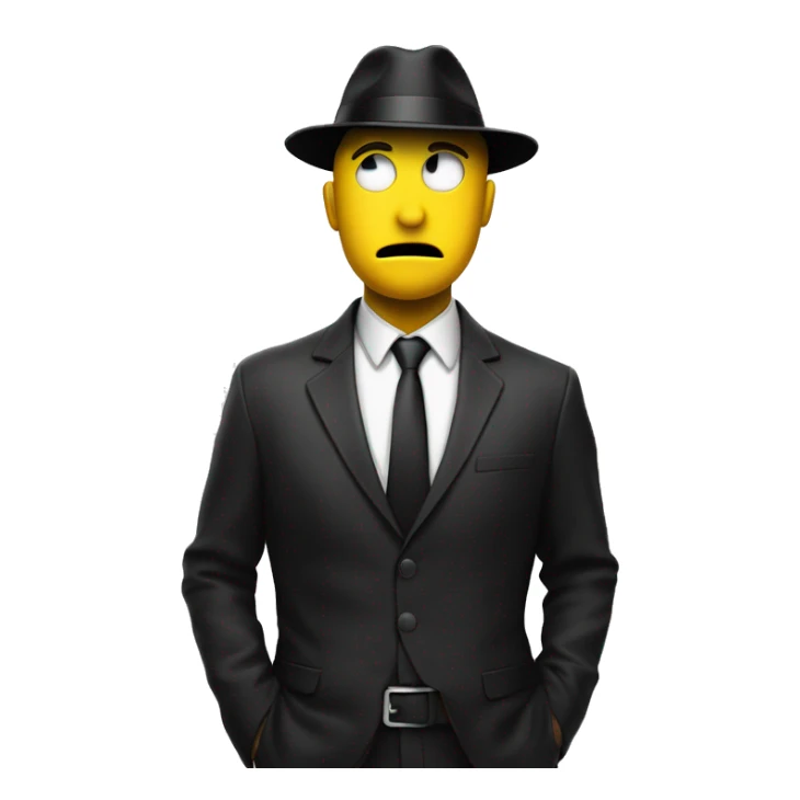 a yellow emoji face looking to his right a bit suprised, wearing a black agent hat. POV on his right side sticker