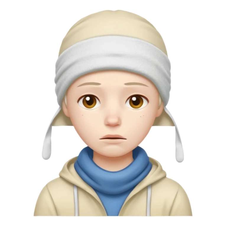 A person with headaches and a cold pack on the head sticker