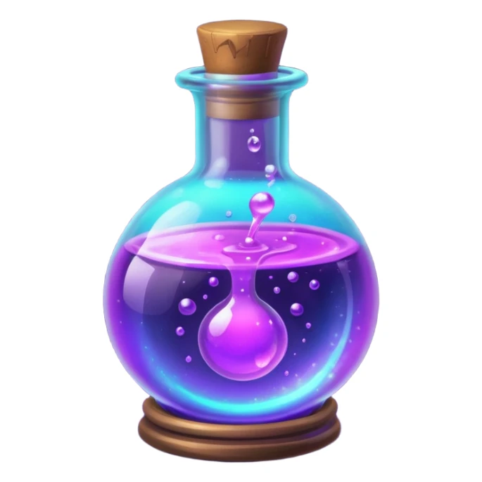 glowing neon magic potion, in a round glass bottle  sticker