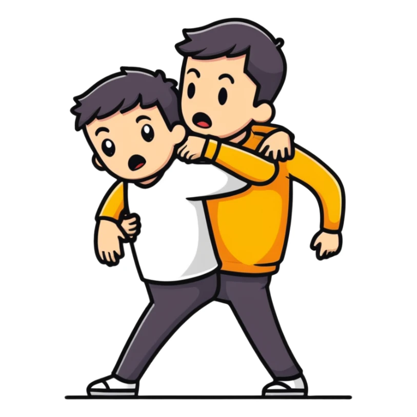 man with anxious attachment desperately holding onto someone with fearful expression not wanting to let go sticker