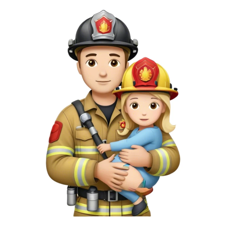 A firefighter which is carrying his daughter sticker