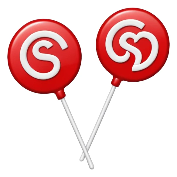 2 Christmas red lollipops with white "S" logo sticker