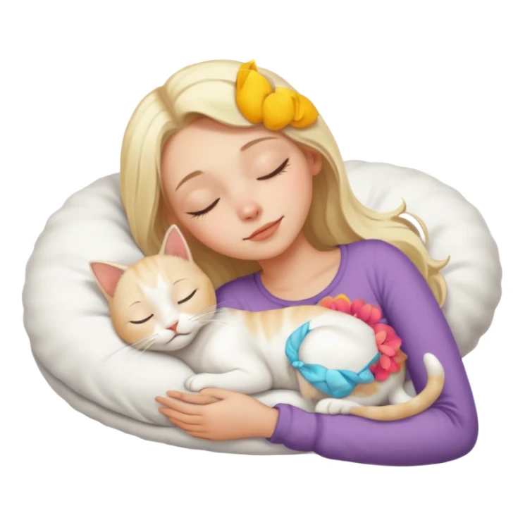 blonde girl with 
White gato sleep sticker