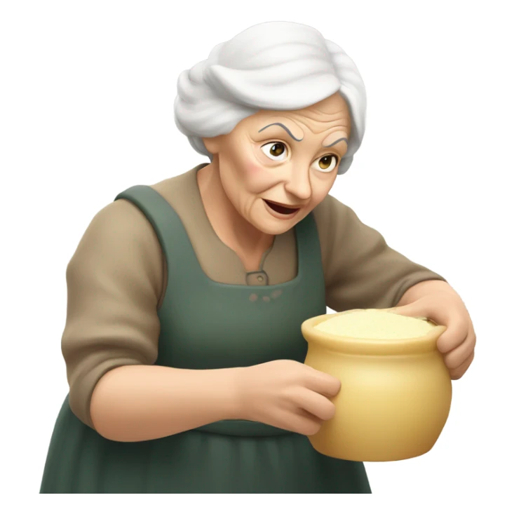 Old Caucasian lady white hair butter churning sticker