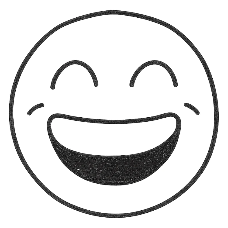 hand-drawn laughing face icon with no fill sticker