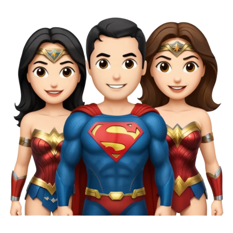 Justice League group pose featuring Flash, Wonder Woman, Superman, Aquaman, and Batman in emoji style sticker