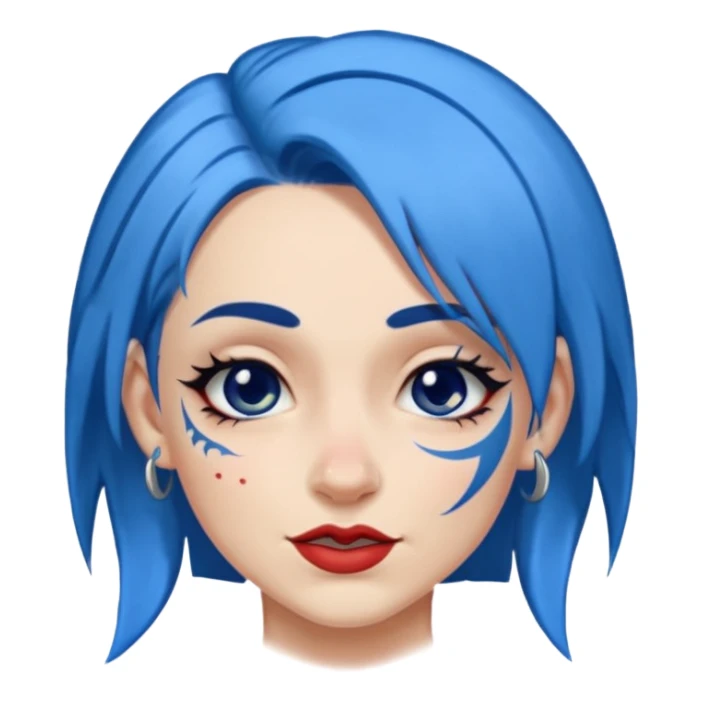winking woman with blue hair and a face tattoo sticker