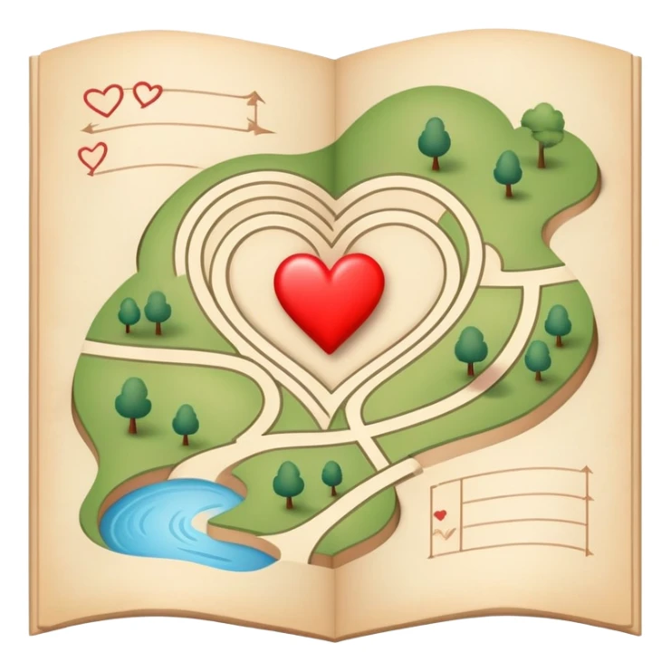 Folded map icon with subtle paths drawn – symbolic exploration of love and attraction, with gentle heart-shaped pathways and relationship journey markers sticker