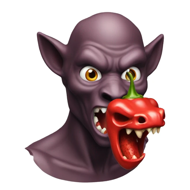 Bust shot of new Jersey devil holding hot pepper sticker
