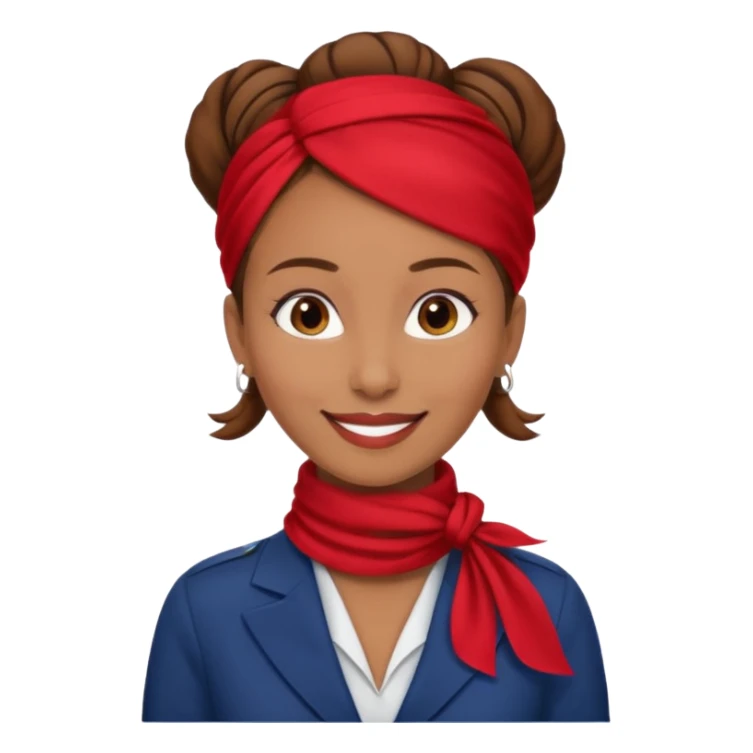  flight attendant, Light Brown skin, brown hair in single bun, neck scarf sticker