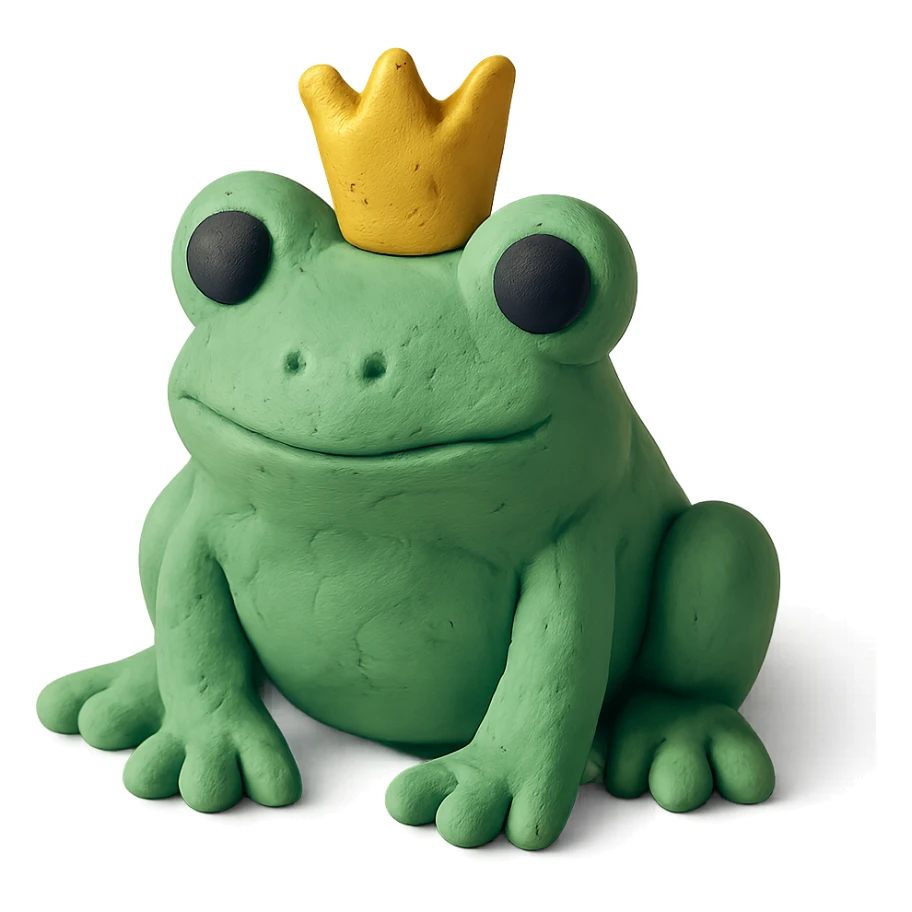 frog with a tiny crown in claymation style with a matte finish sticker