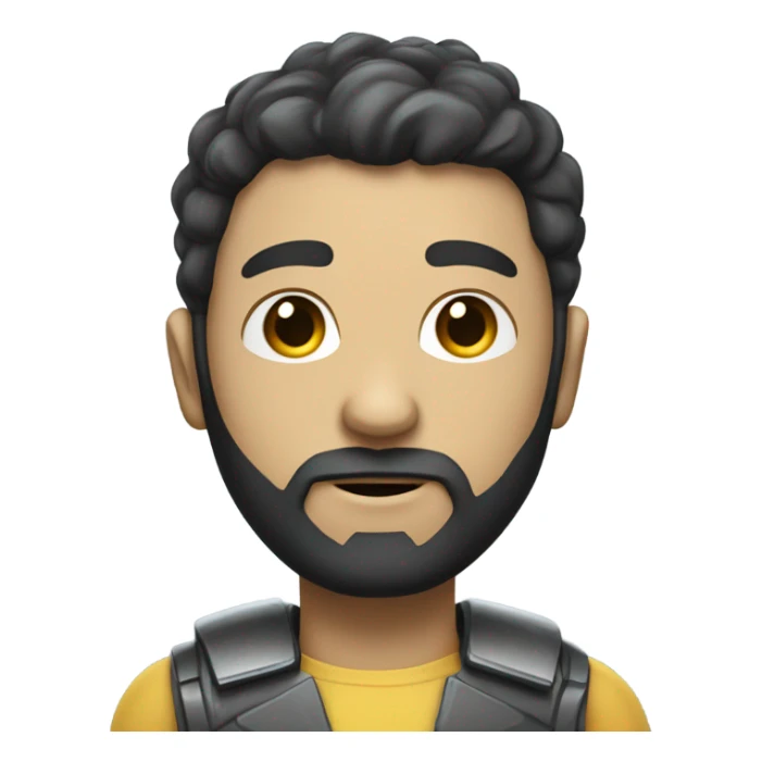 half human half robot with short, dark hair and a neatly trimmed beard. sticker