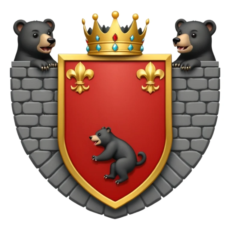 The coat of arms shows on a silver (white) shield, a black bear rampant with tongue and claws in red. On the shield rests a golden five leaved crest coronet, whose tiara of brickwork is provided with a gate in the center. sticker
