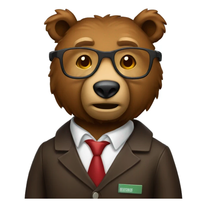  brown bear animal as a university professor, Apple ios style emoji sticker
