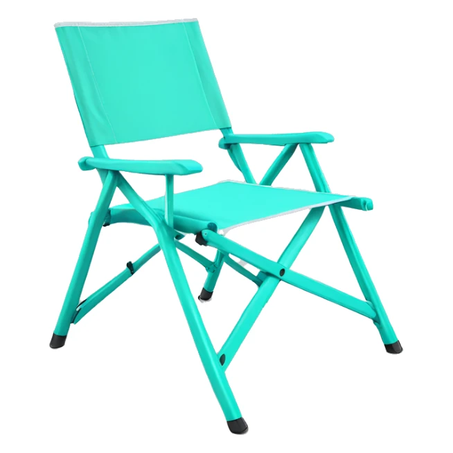 Realistic isolated tiffany blue folding camping chair sticker