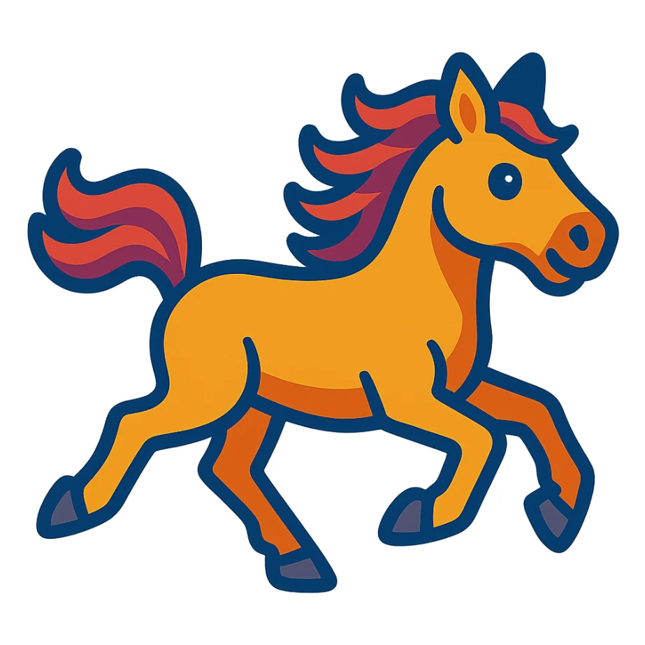 a free rein horse, galloping, energetic, vibrant emoji style sticker