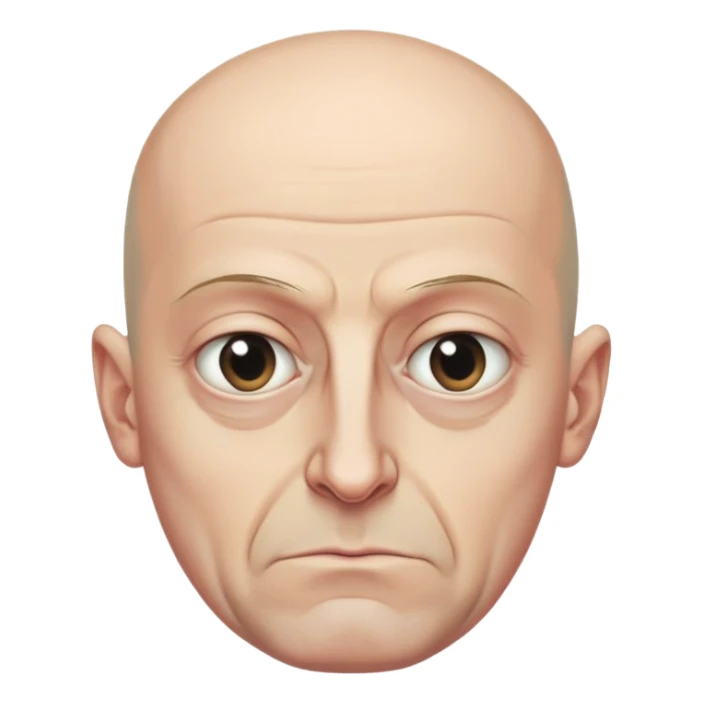 Steven Miller, Trump advisor, bald, grim expression, narrow face, sagging eyelids drooping more on the outside, bottom lip sticking out sticker