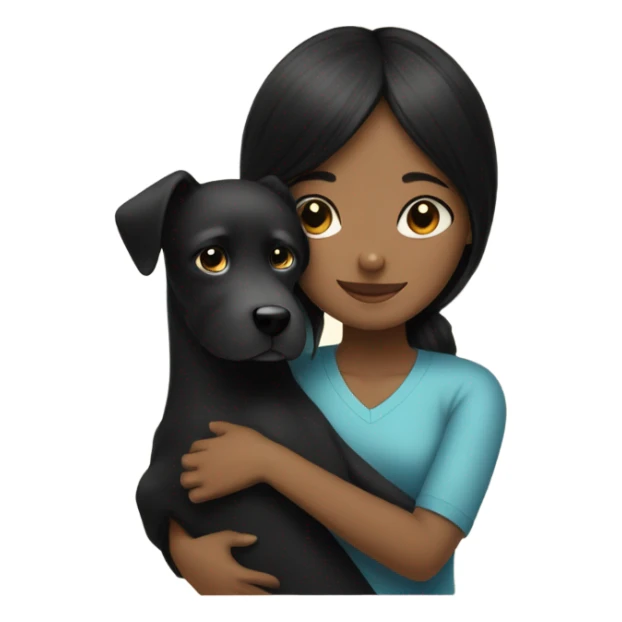 Black hair girl hug a little balck dog sticker
